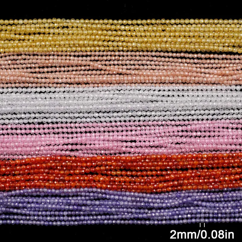 2MM Natural Stone Zircon Faceted Round Loose Beads for Jewelry Making - 200pcs