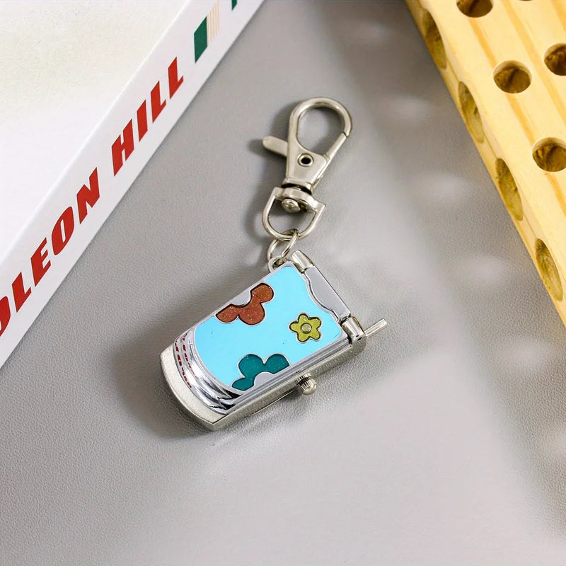 Retro Flip Phone Keychain Watch - Cute Pendant & Creative Gift