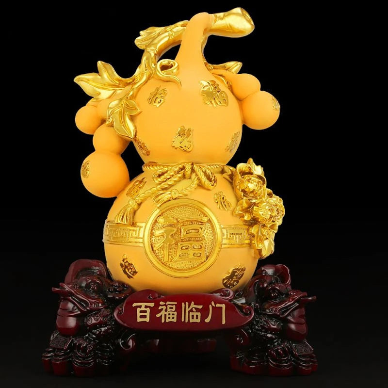 Fortune Gourd Ornament Home Decor Figurine - Gold & Green Resin Decorations