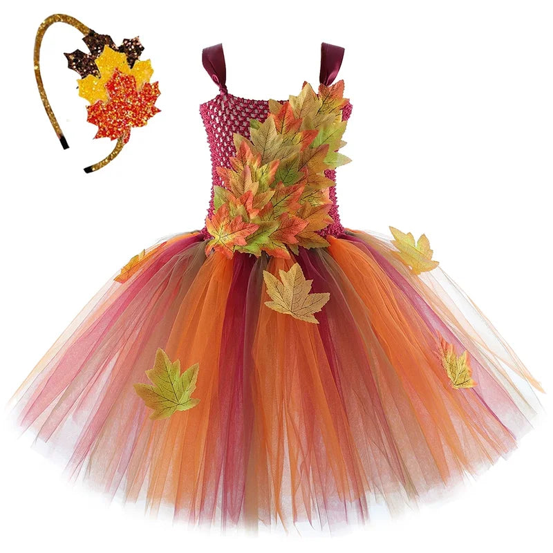 Kids Fairy Costume Dress for Girls Woodland Fall Tulle Princess Dress-Up Halloween Thanksgiving