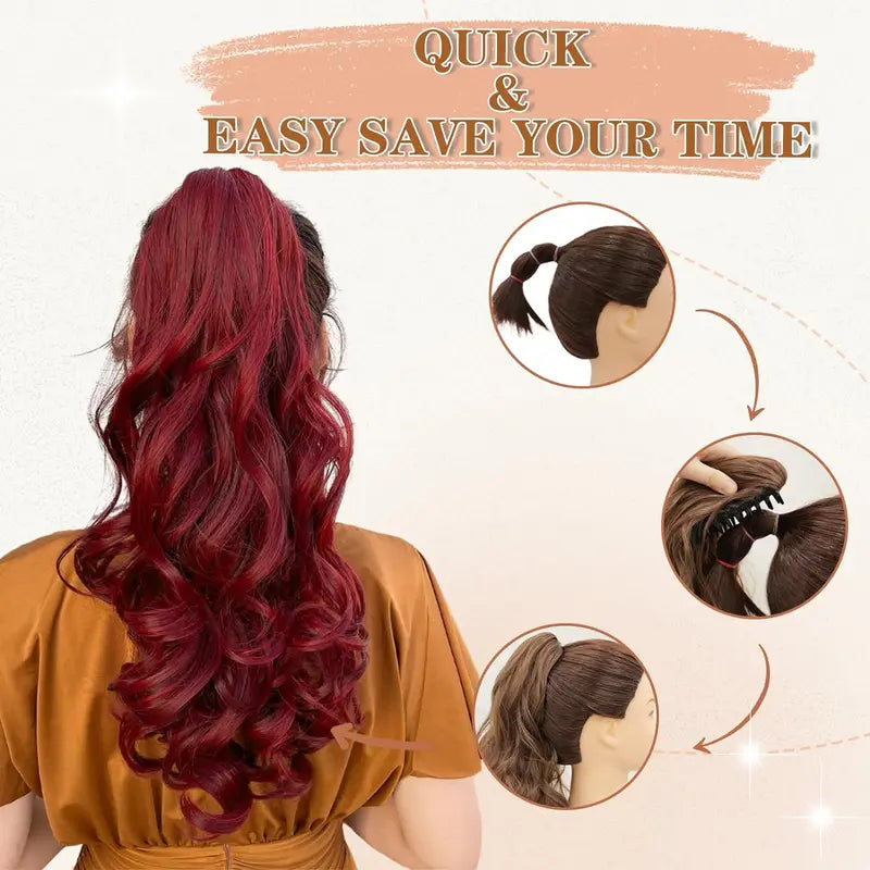 Synthetic Ponytail Extension with Claw Clip - Wavy Curly Hair Pieces for Women