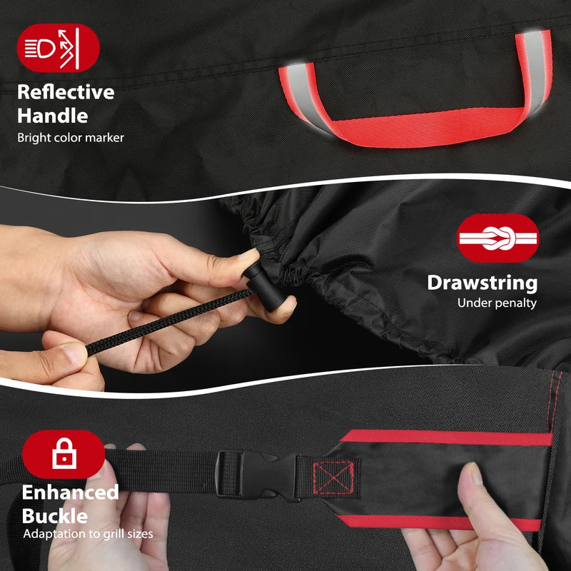 Outdoor Grill Cover Waterproof UV-Resistant 420D Oxford Windproof with Adjustable Straps