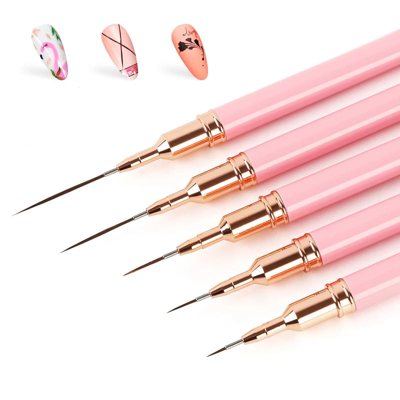 Professional Nail Art Liner Brush Set with 5 Sizes - Fine Detail Painting & French Stripe