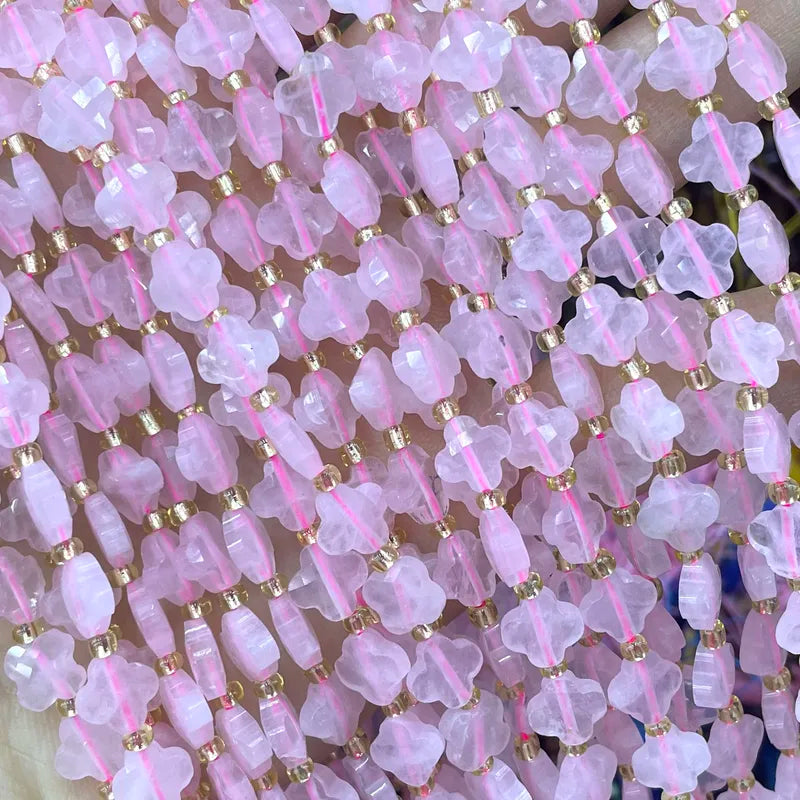 Natural Stone Faceted Clover Rhodonite Beads for Jewelry Making - Loose Spacer Beads