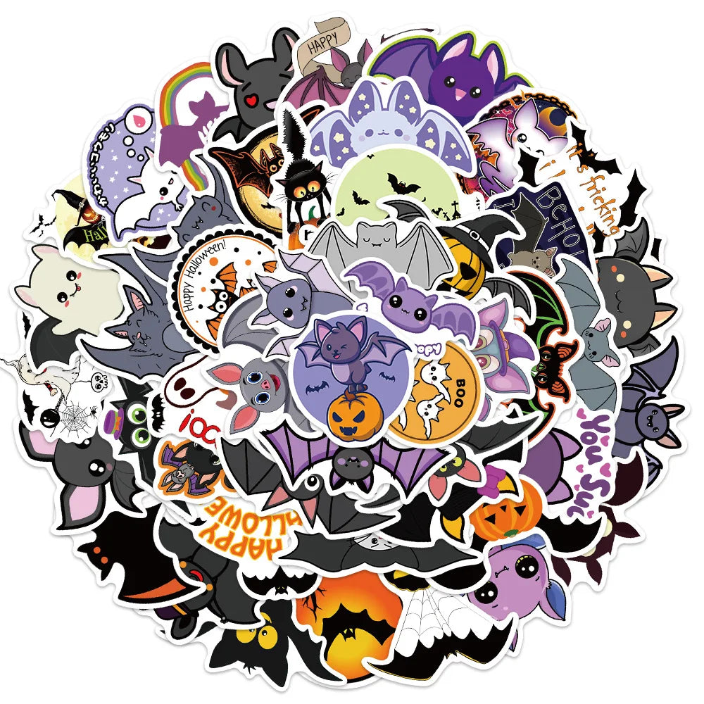 Halloween Bat Stickers Pack - Purple Bat Wall Decals for Laptop & Wall Decor