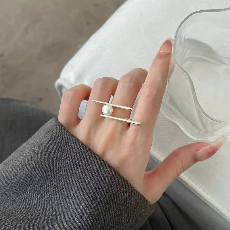 Silver Pearl Ring for Women - Vintage Handmade Jewelry Gift for Parties & Birthdays