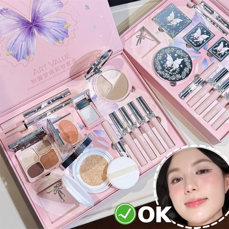 Full Face Makeup Kit with Eyeshadow Blush Highlighter Lip Contour & Necklace