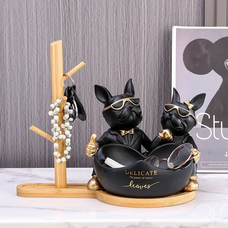 Resin Love Bulldog Figurine with Storage - Animal Sculpture Home Decor