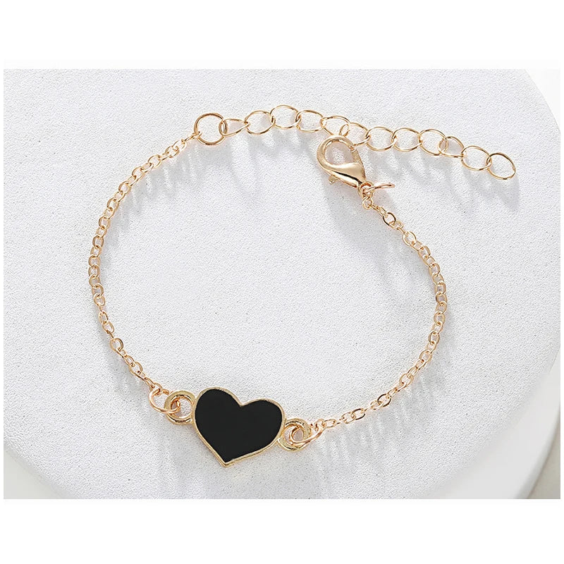 Fashion Layered Bracelet Set with Heart and Square Pendants - Adjustable Jewelry for Women