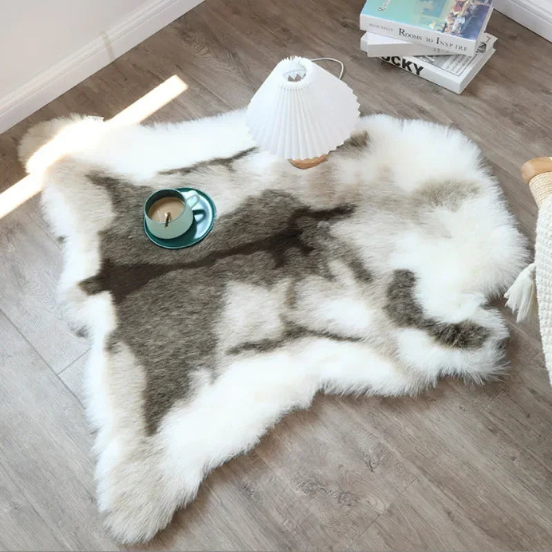 Minimalist Faux Reindeer Fur Carpet Floor Mat Bedroom Blanket Washable Bedside Rug