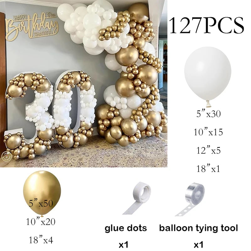 Metallic Gold & White Balloons Garland Kit for 30th Birthday Wedding Graduation