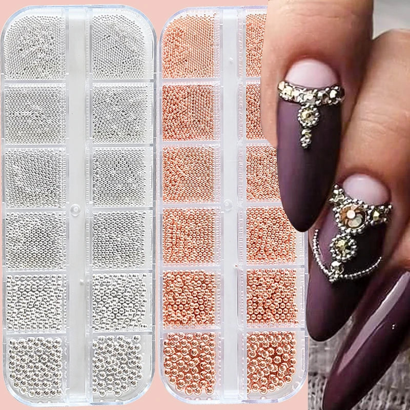 Mini Caviar Nail Art Beads Set with Magnetic Pen - Metal Micro Balls for 3D Nail Decorations
