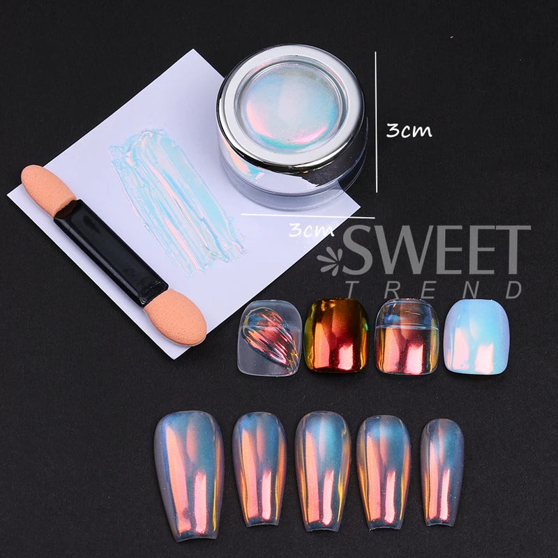 Glitter Powder for Nails - Shiny Aurora Chrome Effect Dust for Manicures