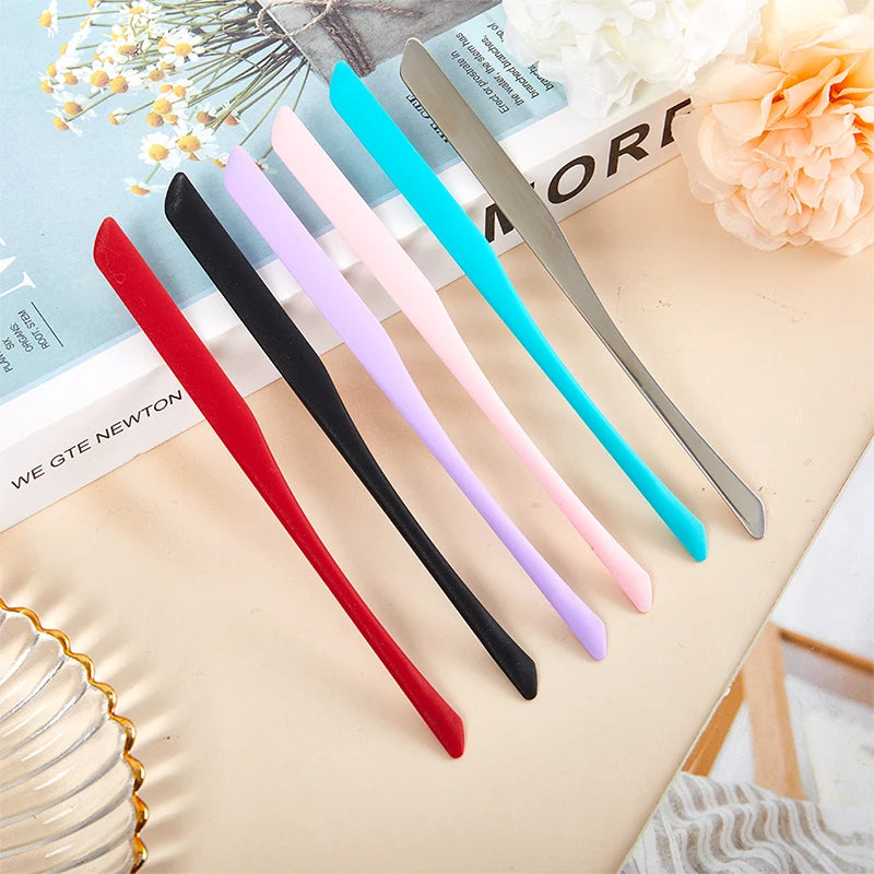 Cosmetic Makeup Spatula Set - Silicone & Stainless Steel Mixing Tools for Foundation Lipstick & Eyeshadow