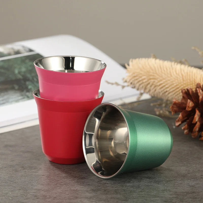 Stainless Steel Double-Layer Coffee Cup 80ml Vacuum Water Mug - Multiple Colors