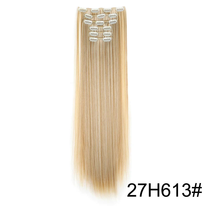 6-Piece Set Long Straight Clip-In Hair Extensions - 24 Inch Full Head Styling