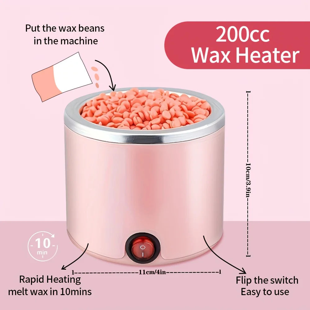 Hair Removal Wax Melting Machine & Wax Warmer Set with 8 Packs of Wax Beans and Nose Hair Wands