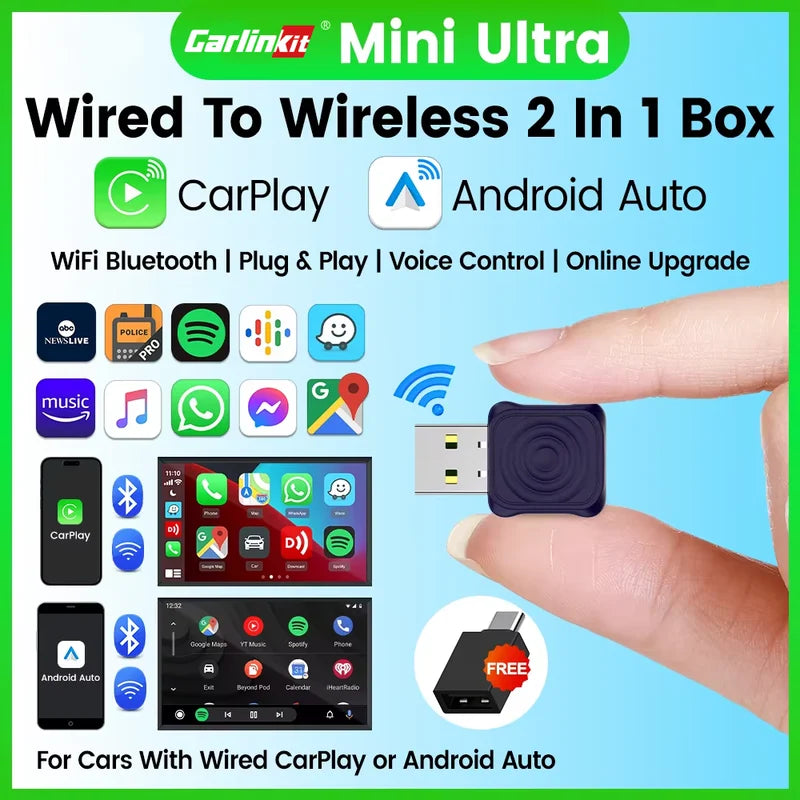 Wireless CarPlay & Android Auto Adapter for OEM Cars - Plug & Play WiFi Bluetooth