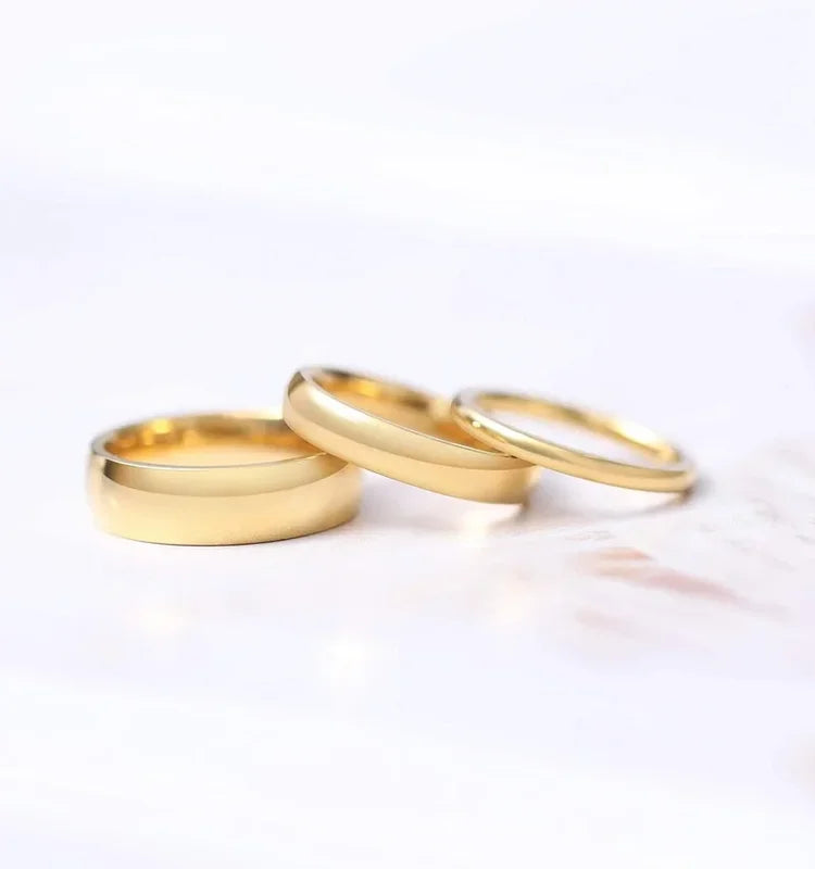 Titanium Wedding Rings Unisex 2mm 4mm 6mm 14K Gold Plated Dome High Polished