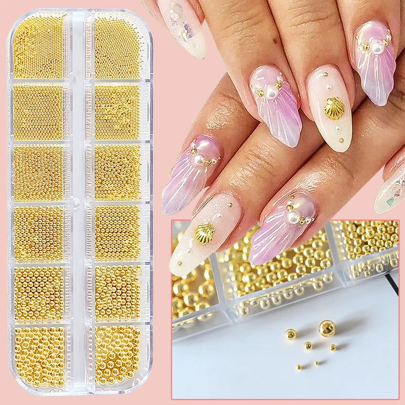 Mini Caviar Nail Art Beads Set with Magnetic Pen - Metal Micro Balls for 3D Nail Decorations