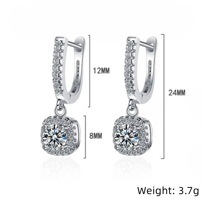 2CT Moissanite Hoop Earrings for Women Sterling Silver Dainty Dangle Jewelry