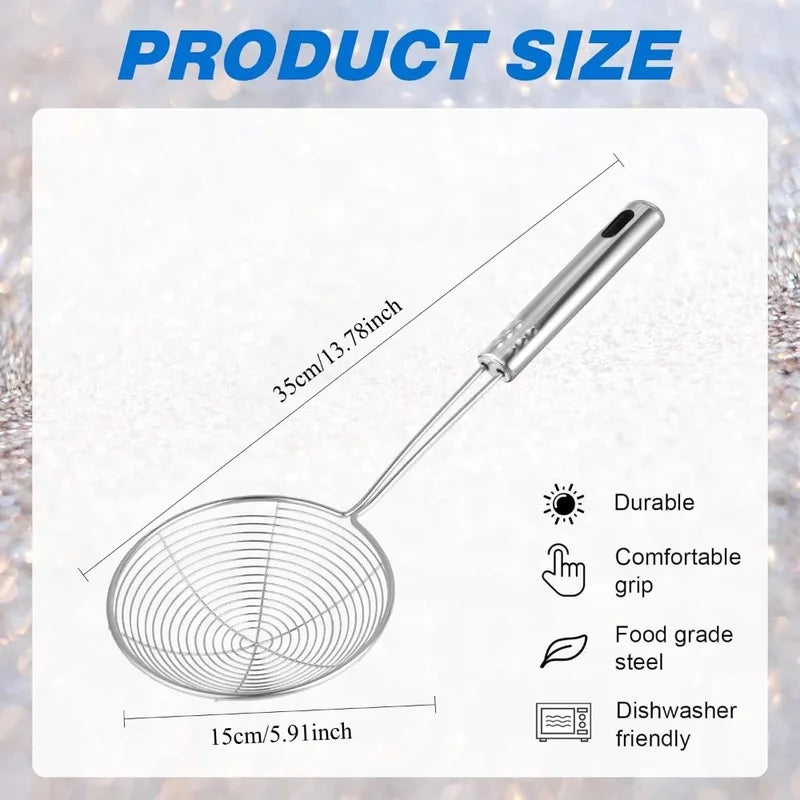 Stainless Steel Spider Strainer for Cooking and Frying, Multipurpose Kitchen Skimmer with Handle