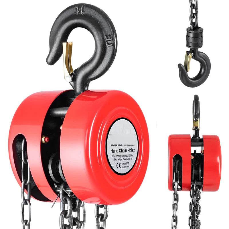 Manual Chain Hoist with 2200/4400 lbs Capacity & Adjustable Lifting Heights
