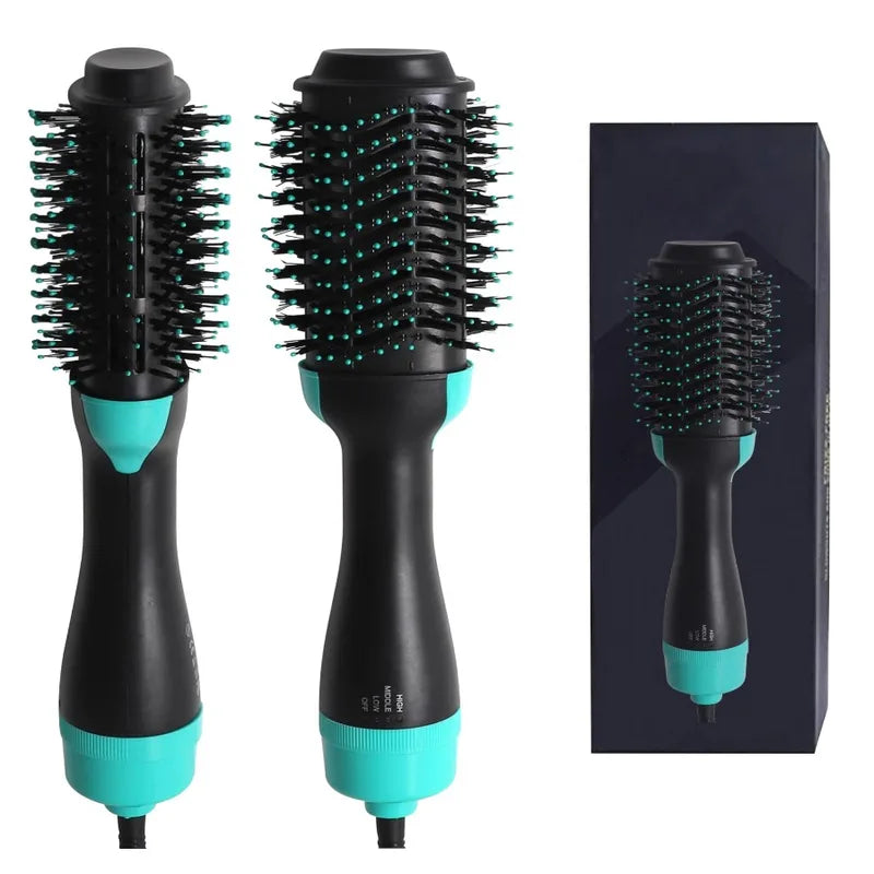 4-in-1 Hot Air Brush Hair Dryer Set with Rotating Ceramic Brush - Volumizer & Styling Tool for Women