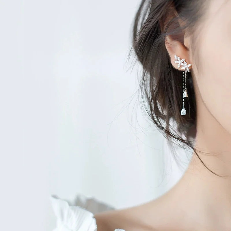 Summer Silver Plated Zircon Flower Earrings for Women - Trendy Tassel Jewelry