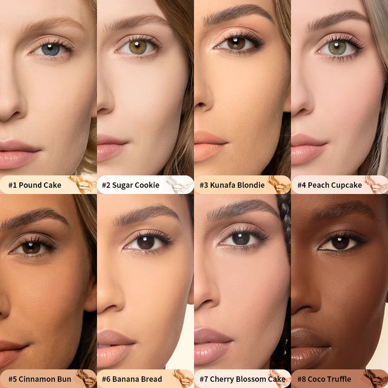 Matte Full Coverage Pressed Powder Foundation with Puff - Waterproof 24H Oil Control