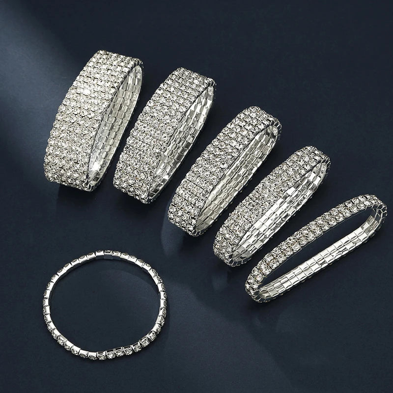 Elegant Rhinestone Crystal Stretch Wristband for Women and Girls - Bridal Wedding Jewelry