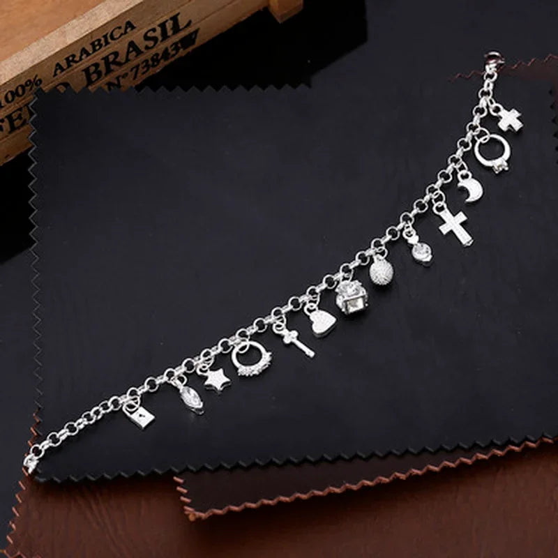 925 Sterling Silver Pendant Chain Charm Bracelet for Women Teens Girls Gift Jewelry