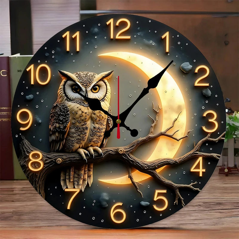 Moonlight Night Wooden Wall Clock - Silent Hanging Round Decor for Living Room Bedroom Office
