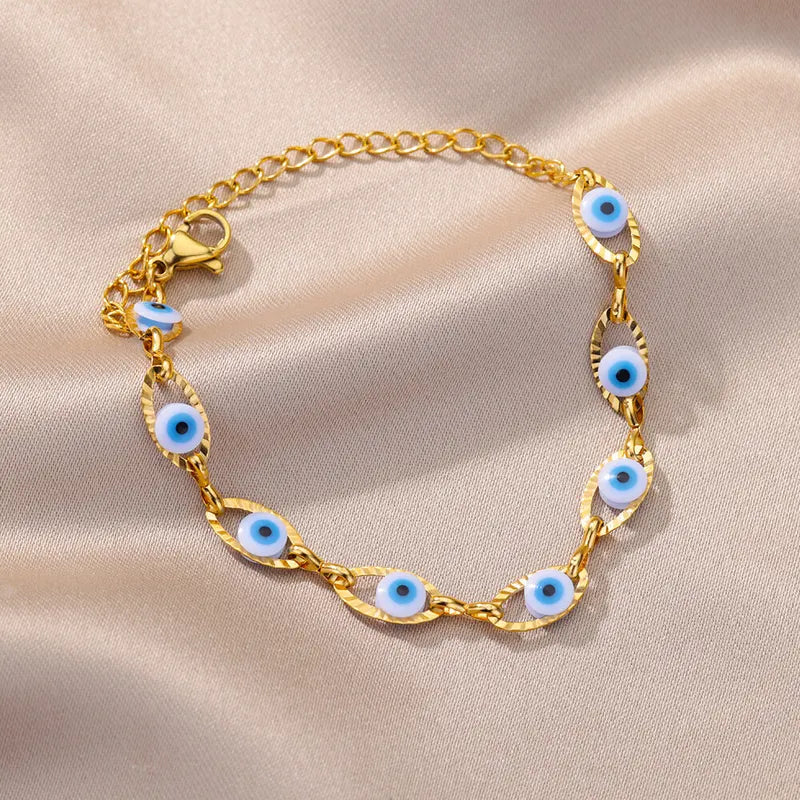 Gothic Rainbow Evil Eye Chain Bracelet for Women Stainless Steel Charm Jewelry