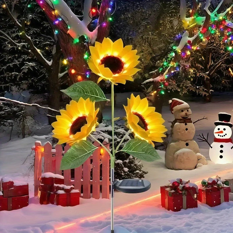 Solar Sunflower Garden Lights Outdoor Waterproof Flower Bed Decor - 2 Pack