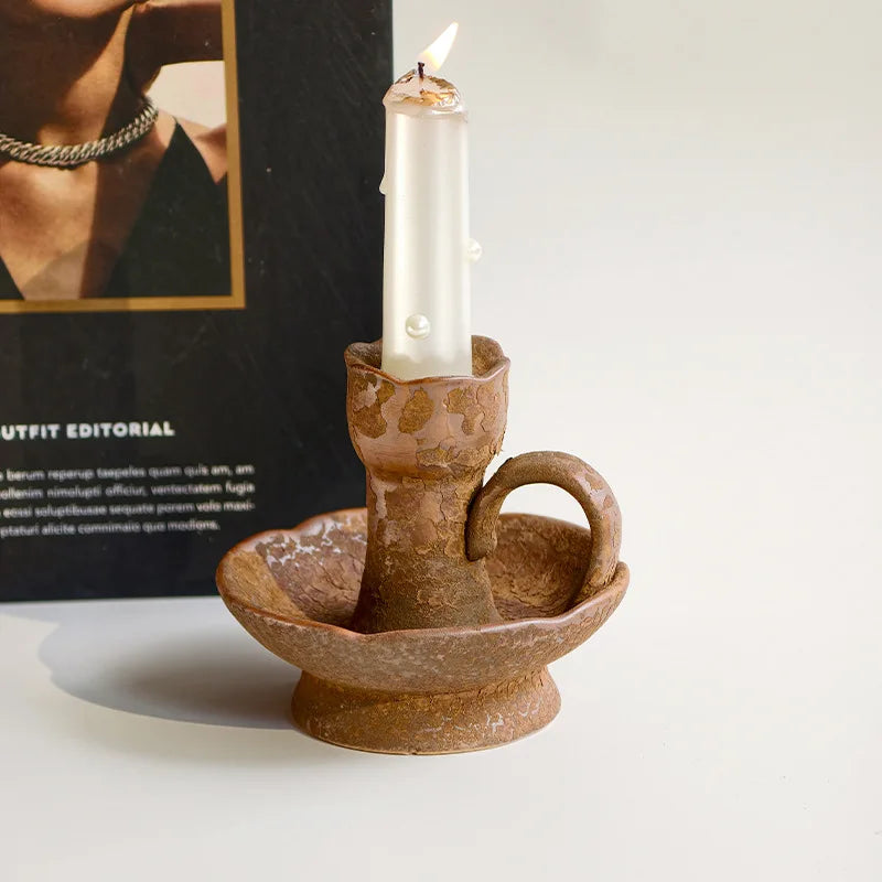 Handmade Coarse Ceramic Candle Holder for Living Room Bedroom Hospitality