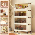 3/4-Tier Rolling Storage Cabinet with Transparent Doors & Flip Top - Kitchen Pantry Organizer