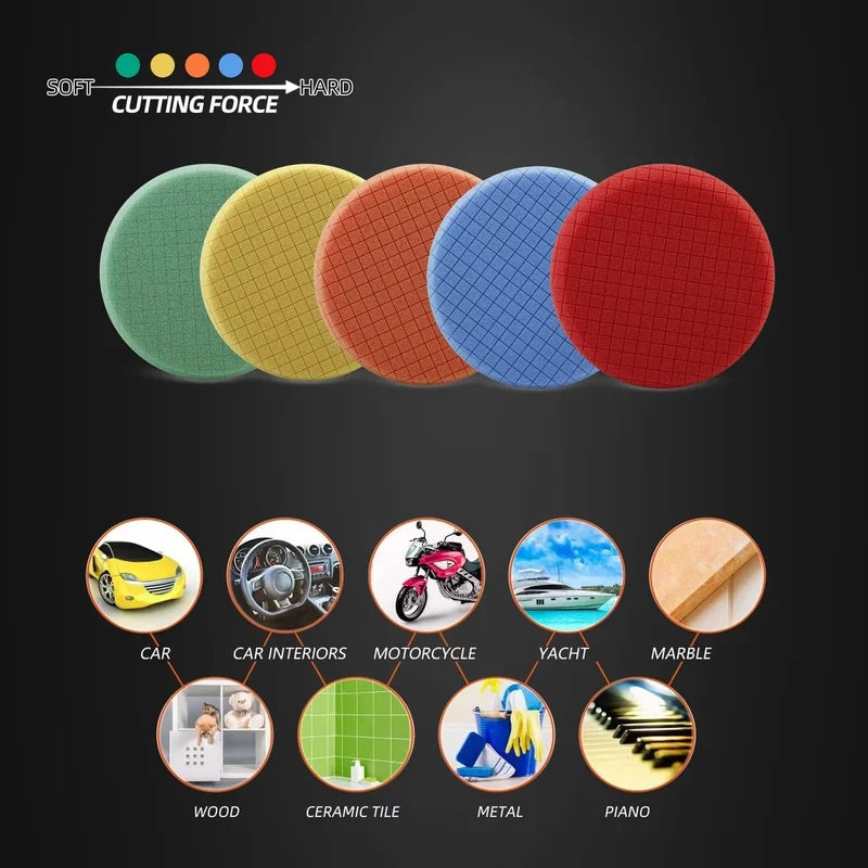5-Piece Polishing Sponge Set for Car Buffing and Detailing - 80/125/150mm