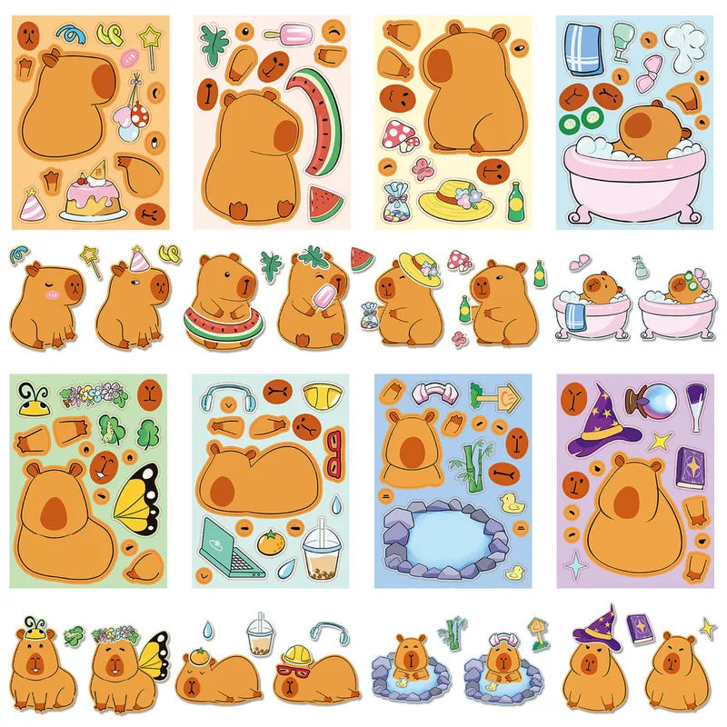 8PCS Waterproof Capybara Puzzle Stickers - Educational Child-Parent Interactive Decals