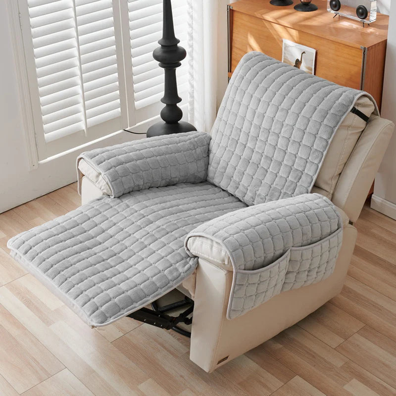 Recliner Sofa Protector Cover with Armrest Pockets - Non-Slip, Waterproof, Plush
