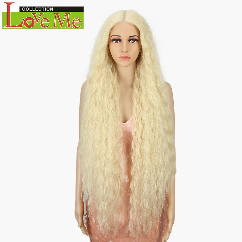 Long Curly Synthetic Lace Wigs 42 Inch Cosplay Blonde Pink Colorful Hair for Women