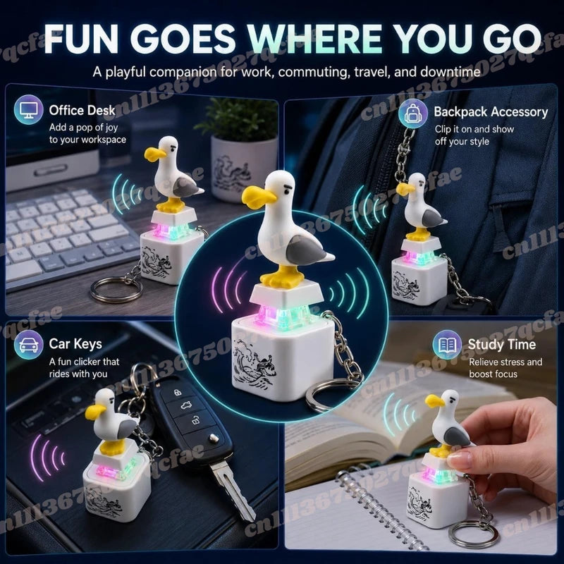 USB Clicky Keyboard Fidget Keychain with LED Sound and Light - Compact Desk Accessory