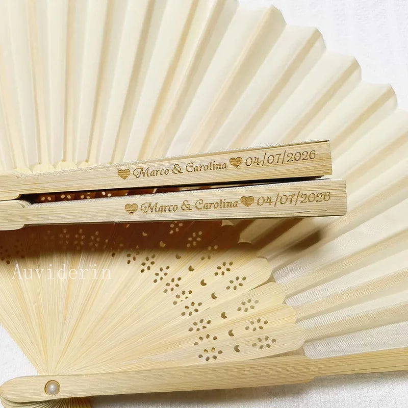 Personalized Foldable Hand Fan with Bamboo Frame - Custom Engraving for Weddings & Events
