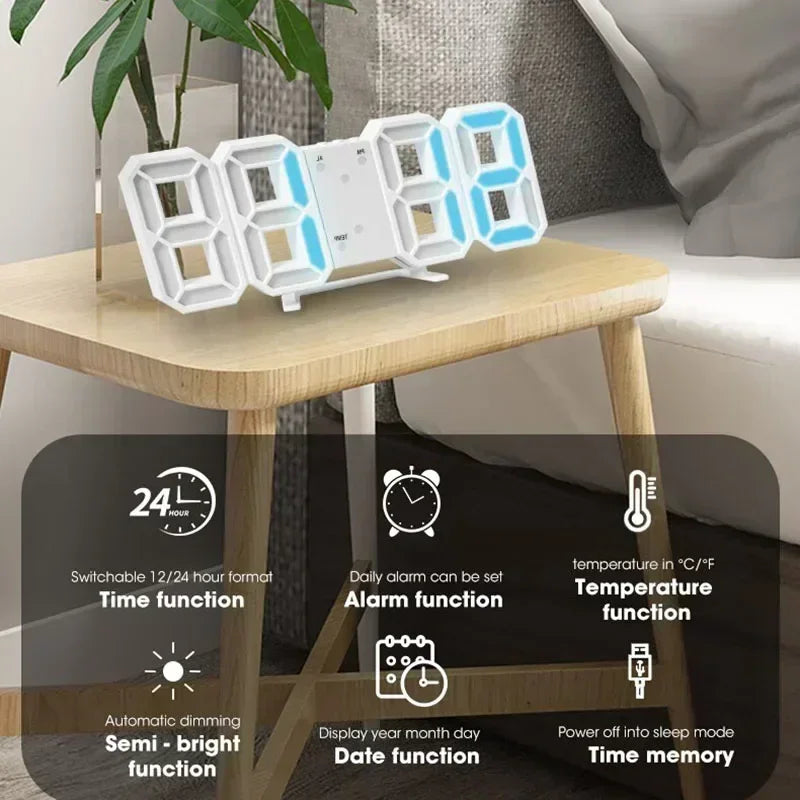 Digital LED Wall & Desk Clock with Alarm and Brightness Adjustments for Home Office Bedroom