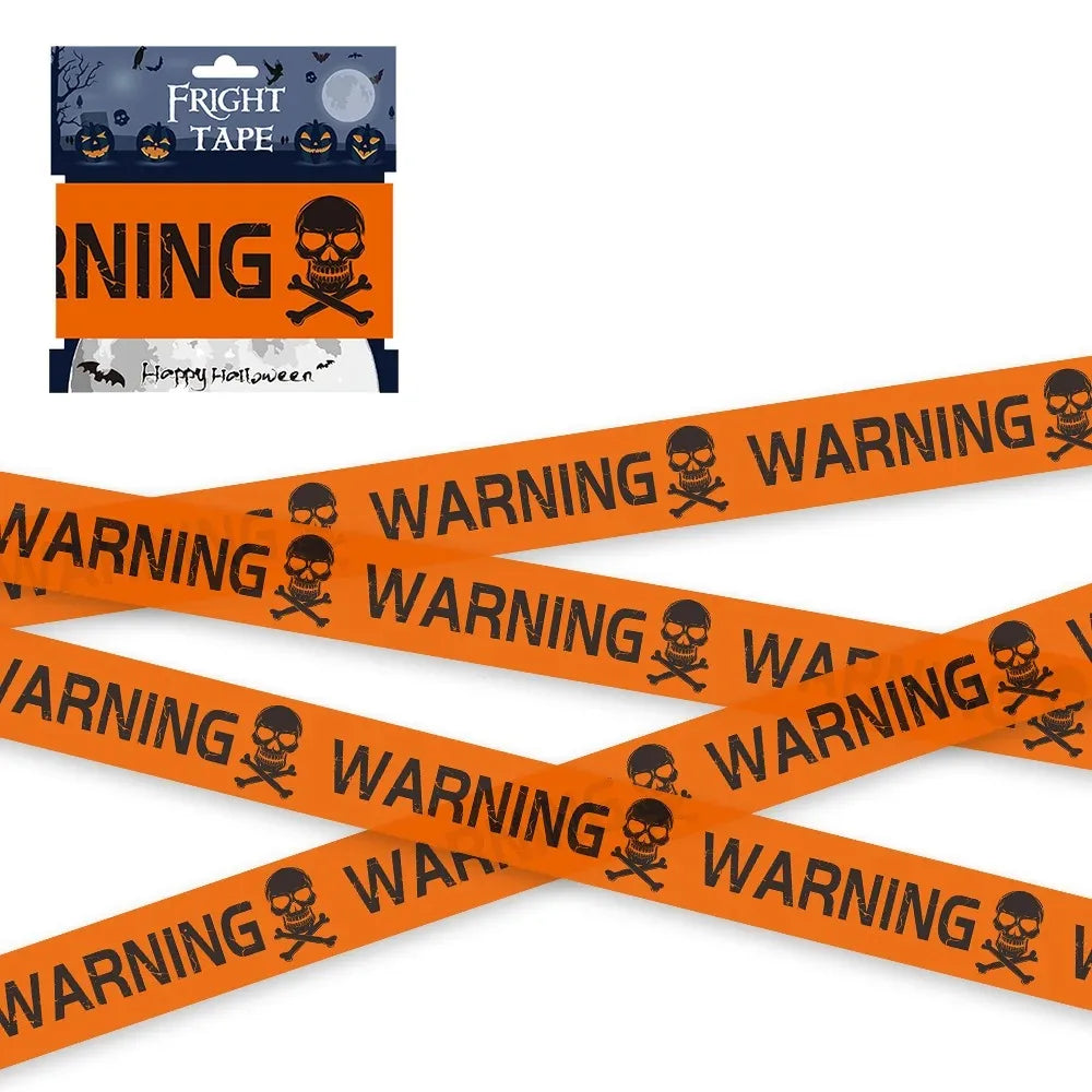 Halloween Warning Tape Skull Head Safety Sign Prop Plastic Window Decor