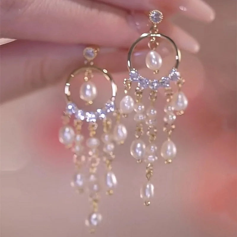Exquisite Long Tassel Earrings for Women with Rhinestones & AAA Zircon