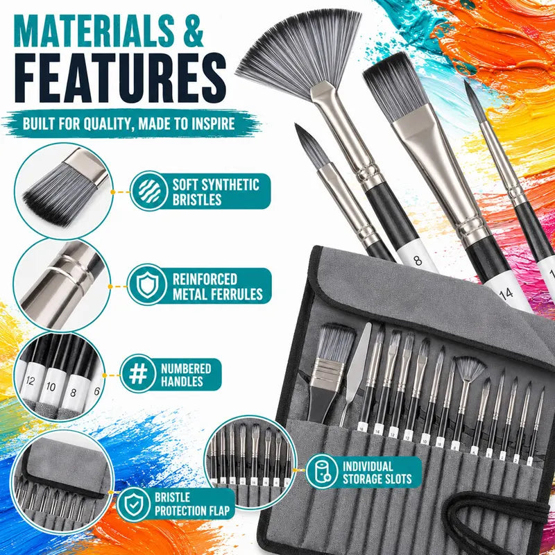 24-Piece Artist Paint Brush Set with Synthetic Brushes, Palette Knife & Storage Case for Acrylic Watercolor Oil & DIY Crafts