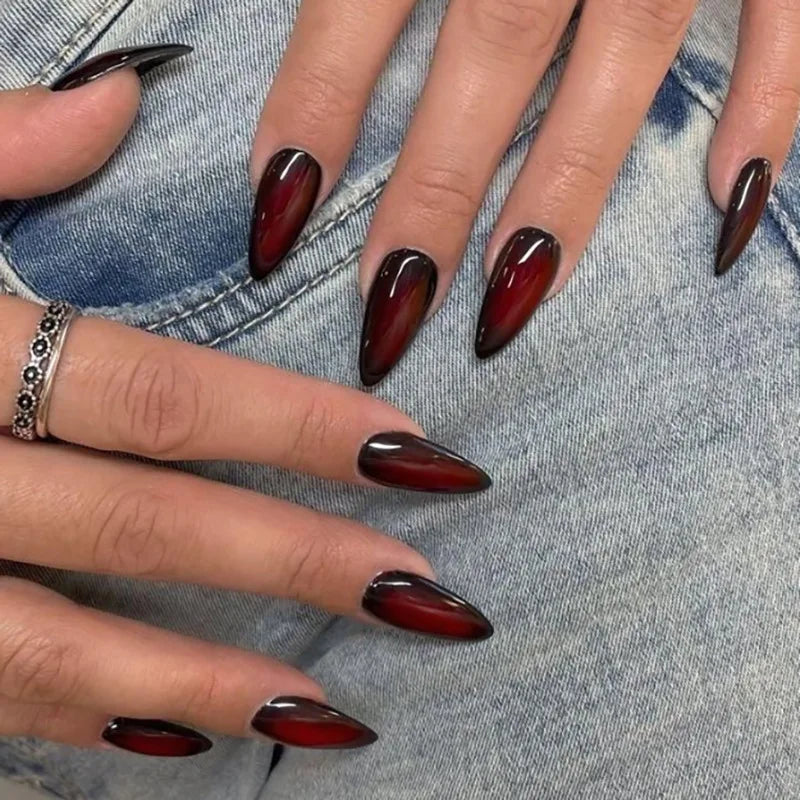 Gradient Press-On Nails Medium Length Coffin Fake Nails with Sticky Tabs - 24 Pieces