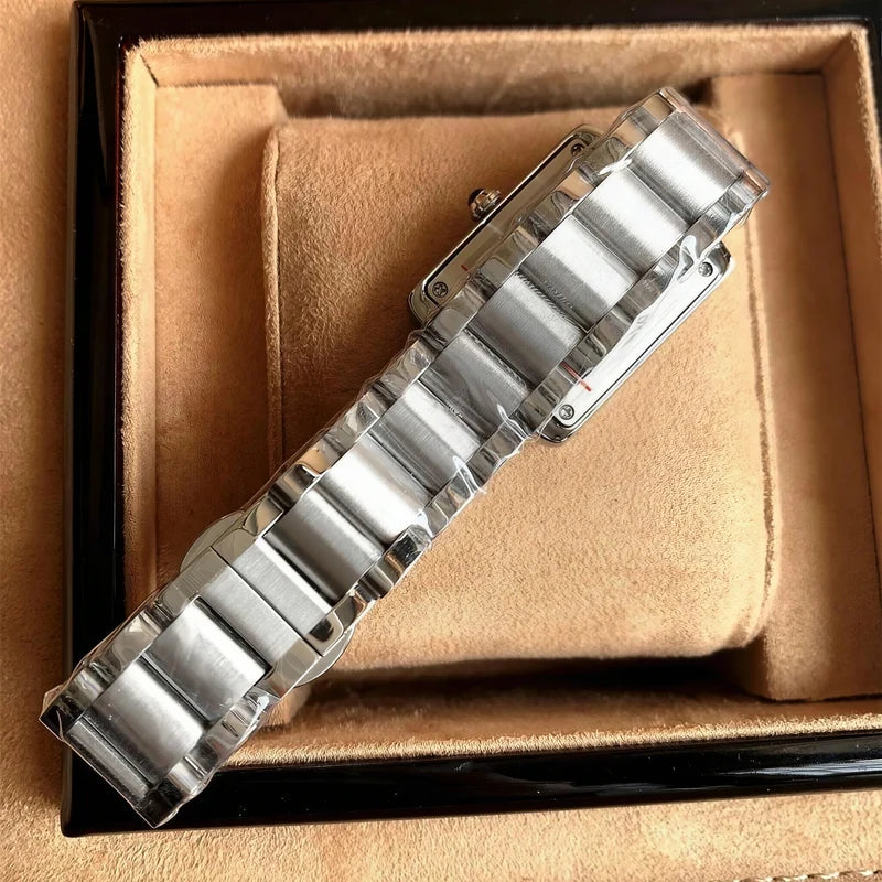 Couple Waterproof Quartz Watch with Roman Numeral Dial Stainless Steel Band