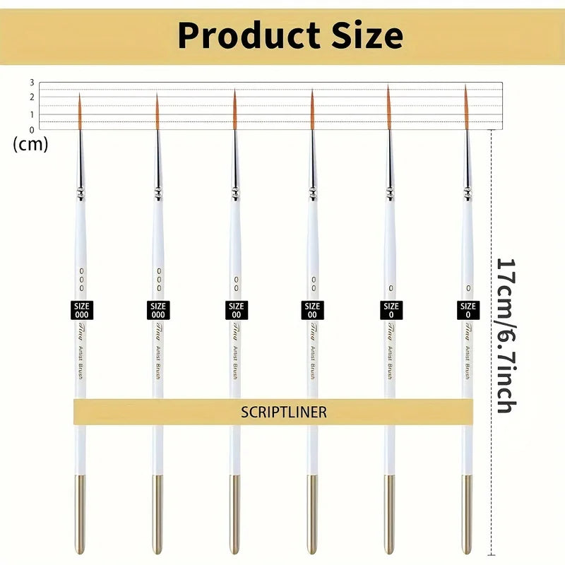 6-Piece Nylon Hair Paint & Nail Art Brush Set for Detailing & Crafting
